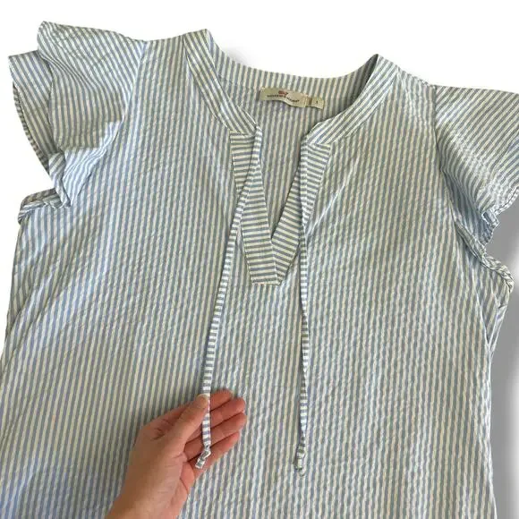 Vineyard Vines Seersucker Flutter Sleeve Dress Blue White Small Classic Coastal - Picture 4 of 7